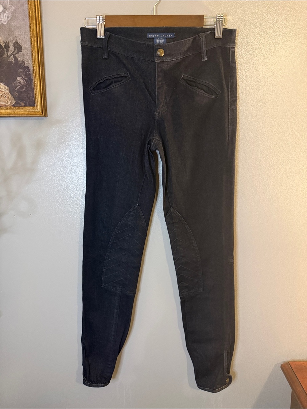 Ralph Lauren Black Equestrian Riding Pants Quilted Knee Patch Jodhpurs - Picture 3 of 8